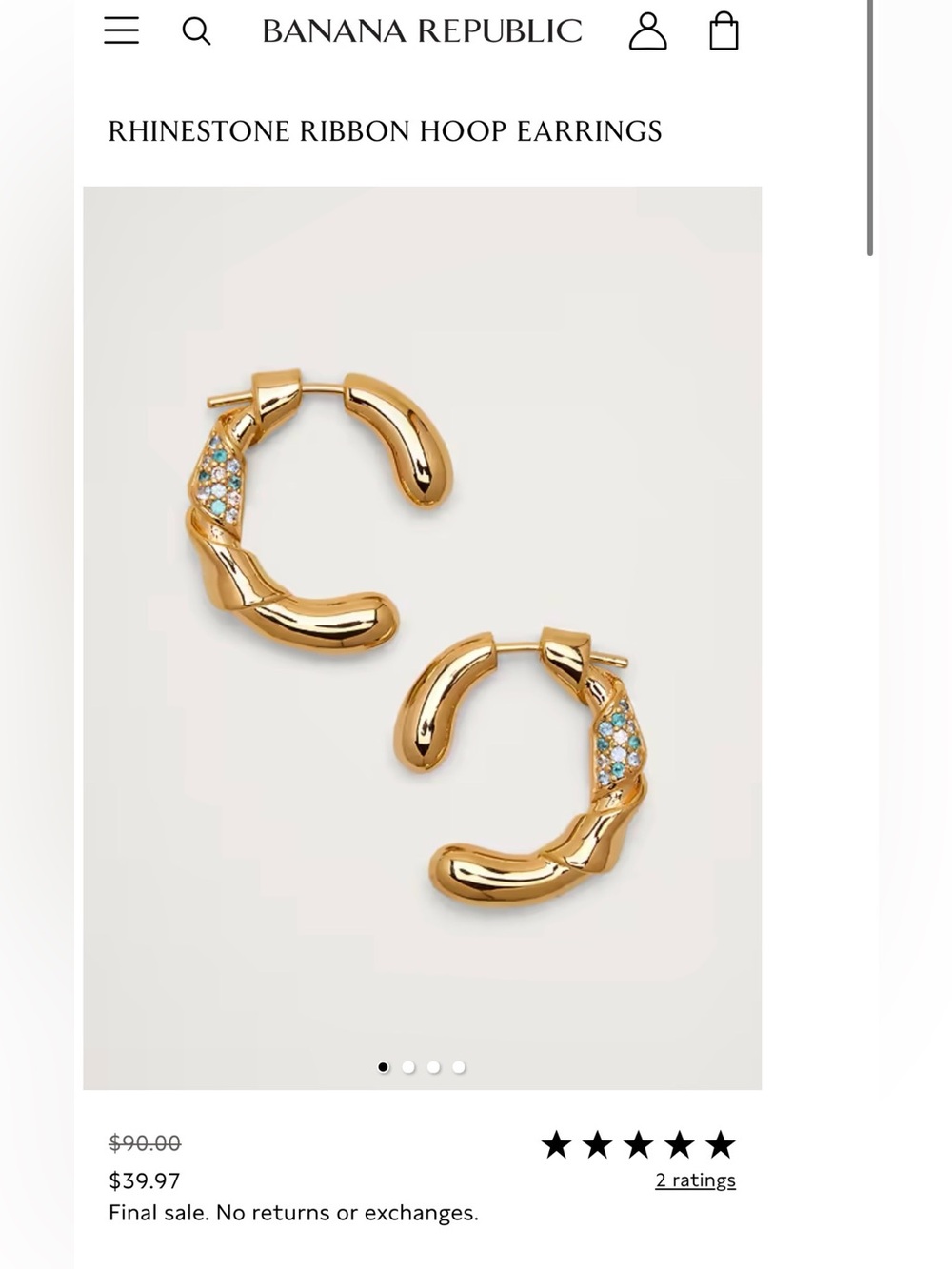 Rhinestone ribbon gold hoop earrings by Banana Republic